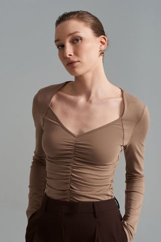 Schmale Passform V-Ausschnitt Jersey-Bluse