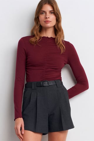 Dilvin Slim-fit Jerseybluse mit langen Ärmeln - Bordeaux