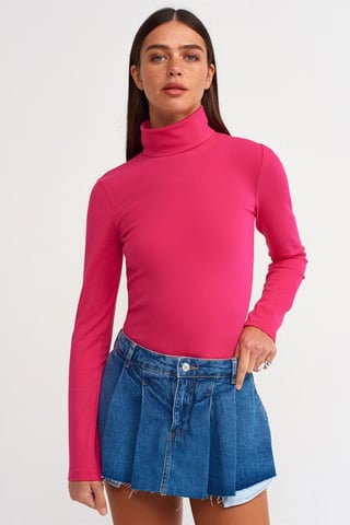 Dilvin Slim-fit Rollkragen-Jerseybluse für Damen - Rosa