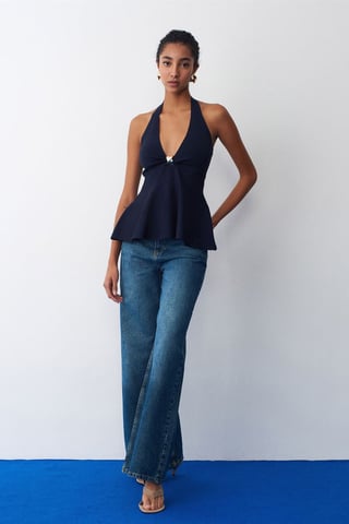 Nahtlose Halter-Peplum-Bluse
