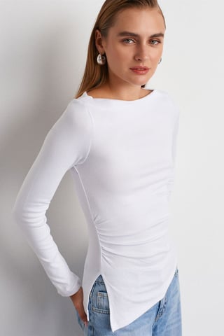 Slim-Fit Boot-Hals Langarmbluse