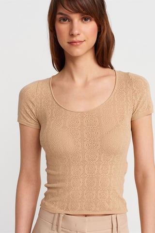 Slim Fit Rippstruktur Bluse