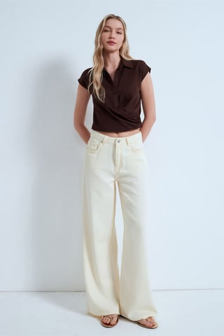 Dilvin Crop-Tencel-Poplin-Bluse - Braun