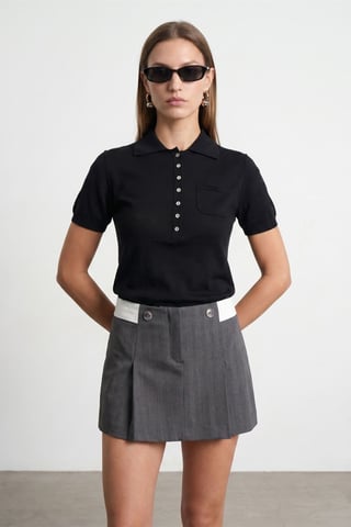 Slim Fit Polo-Kragen Strickbluse