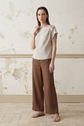 Baumwoll-Popeline Bluse mit Bootsausschnitt und Schleife