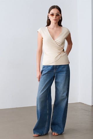 Damen Slim Fit Wickelbluse