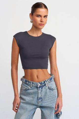 Schmale Passform Crop-Jersey-Bluse