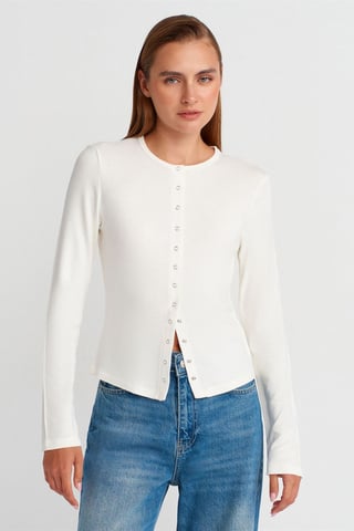 Rippstrick Rundhalsausschnitt Knopf-Cardigan