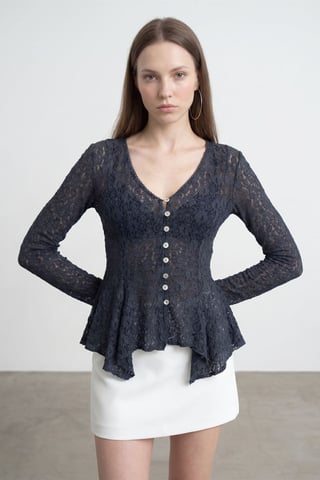 Spitzen V-Ausschnitt Knopf-Cardigan