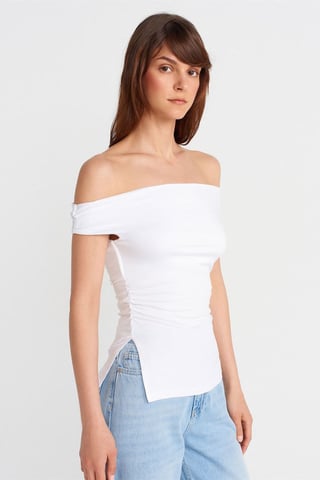 Damen Off-Shoulder Slim-Fit Jersey Bluse