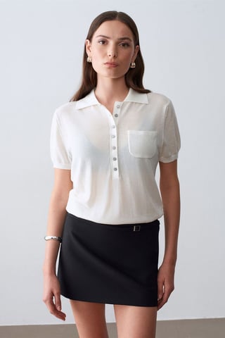 Slim Fit Polo-Kragen-Strickbluse