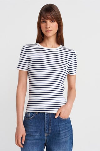 Dilvin Gestreifte Rippstrickbluse - Mehrfarbig