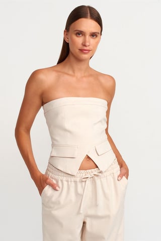 Trägerloses, tailliertes Crop-Top mit Reißverschluss