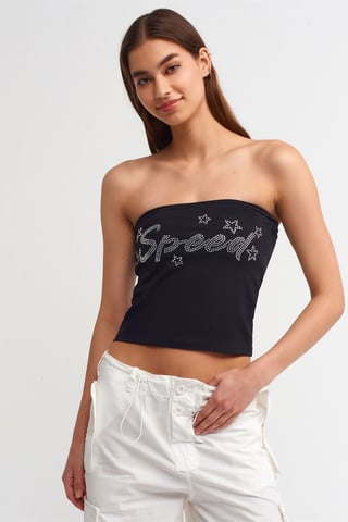 Hüftfreies Slim-Fit Cropped Top mit Stein-Detail