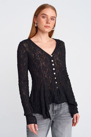 Spitzen V-Ausschnitt Knopf-Cardigan