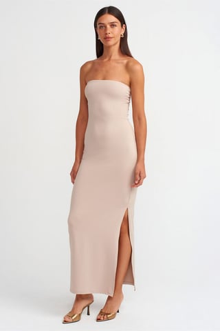 Trägerloses Bodycon-Maxikleid mit Schlitz