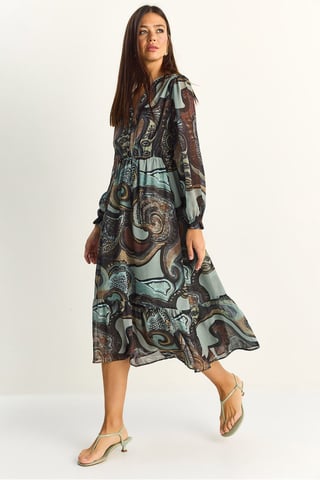 Paisley V-Ausschnitt Midi-Kleid