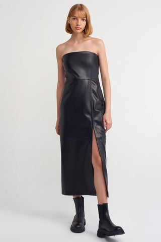 Damen Trägerloses Midi-Kleid aus Kunstleder