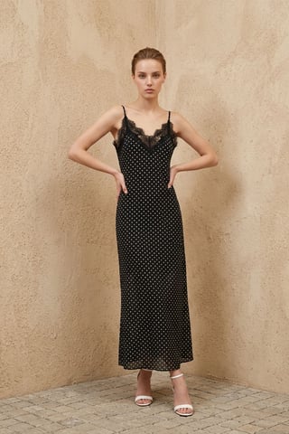 Damen Punktedruck Chiffon Maxikleid