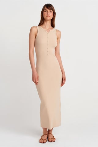 Rippstrick-Baumwollmischung Ärmelloses Maxikleid