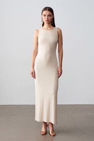 Rippoptik Ärmelloses Bodycon-Maxikleid