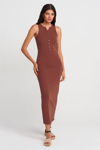 Rippstrick-Baumwollmischung Ärmelloses Maxikleid