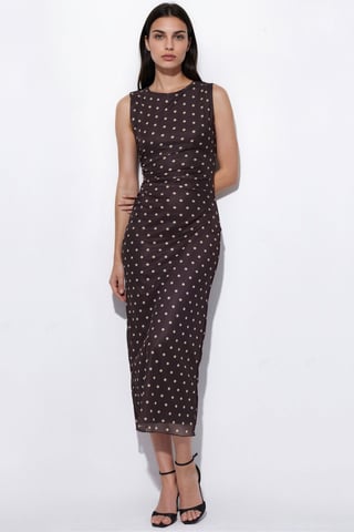 Punkte-Midi-Tüllkleid mit Rundhalsausschnitt