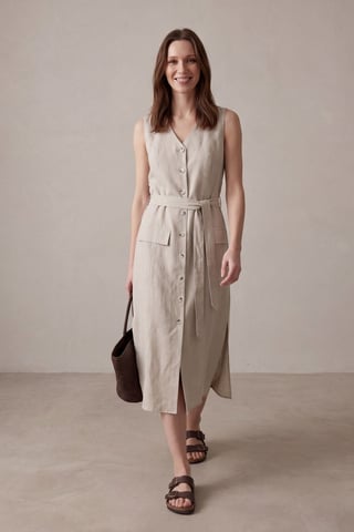 Damen Baumwoll-Popeline Midi Hemdkleid