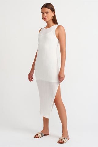 Rippstrick ärmelloses Bodycon-Midikleid