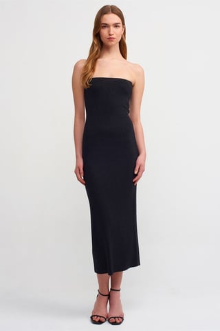 Dilvin Bügeloses Midi-Bodycon-Kleid - Schwarz
