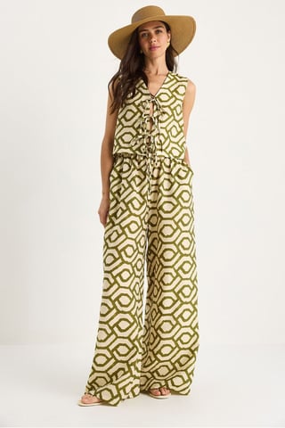 Geometrisches V-Ausschnitt Langarm-Tunika und Weite Hose Set
