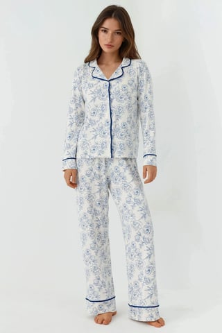 Blumenmuster Langarm Loungewear Pyjama Set
