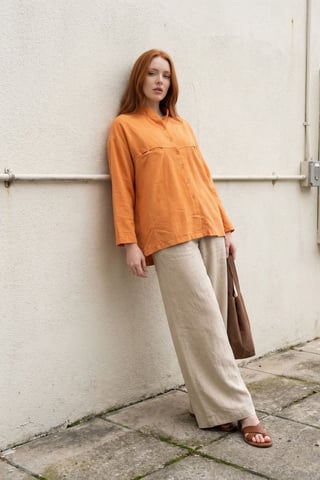 MyFashion Oversized Leinenmischung Langarmshirt - Orange