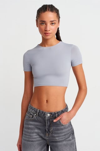Dilvin Slim Fit Crop T‑Shirt für Damen - Hellblau