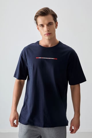 Tommy Life Oversized Baumwoll-T-Shirt mit Rundhalsausschnitt - Marineblau