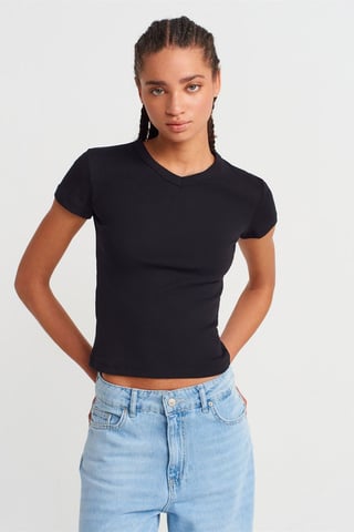 Slim Fit Baumwoll V-Ausschnitt T-Shirt