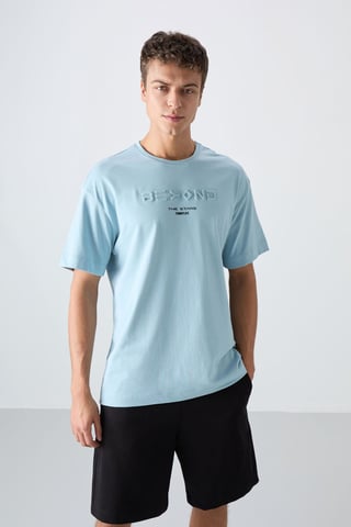 Tommy Life Oversized T‑Shirt aus Baumwoll-Polyester mit Logo - Hellblau