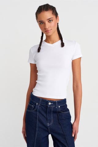 Slim Fit Baumwoll V-Ausschnitt T-Shirt