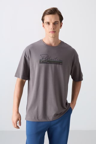 Übergrößen Bedrucktes Baumwollmisch-T-Shirt