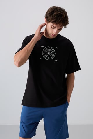 Oversized Baumwoll-Mix Rundhalsausschnitt T-Shirt