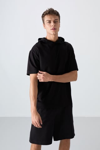 Übergroßes Kurzarm-T-Shirt mit Kapuze