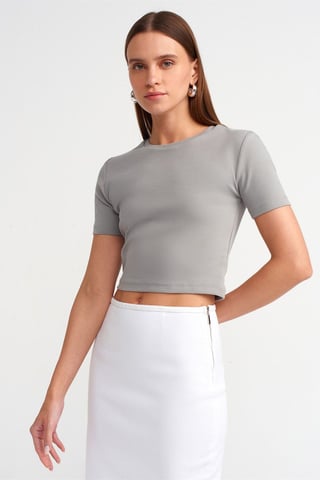 Damen Slim Fit Crop Crew Neck T-Shirt