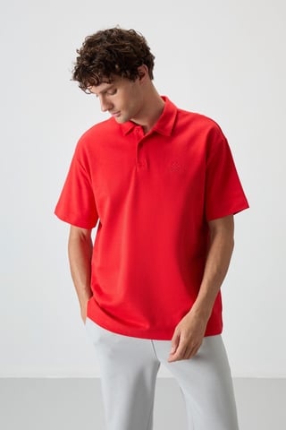 Tommy Life Oversized Polo-T-Shirt für Herren - Rot
