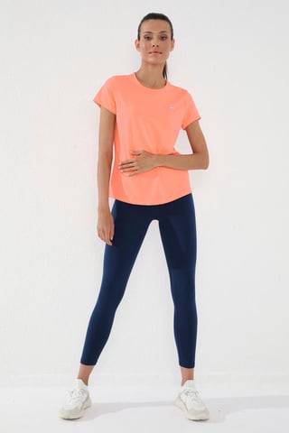 Tommy Life Unifarbenes Kurzarm-T-Shirt für Damen mit Rundhalsausschnitt - Orange