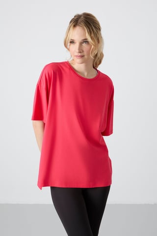 Übergroßes Baumwoll-Modal Rundhals-T-Shirt
