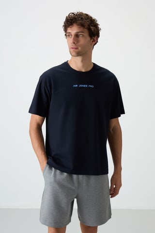 Tommy Life Übergröße bedrucktes Rundhals‑T‑Shirt - Marineblau