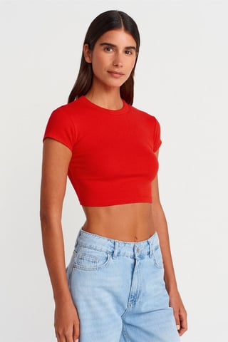 Damen Slim Fit Crop Crew-Neck T-Shirt