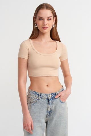 Damen Rippen-Crop-T-Shirt