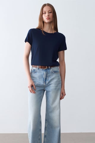 Dilvin Damen-T-Shirt mit Rundhalsausschnitt und kurzen Ärmeln - Marineblau