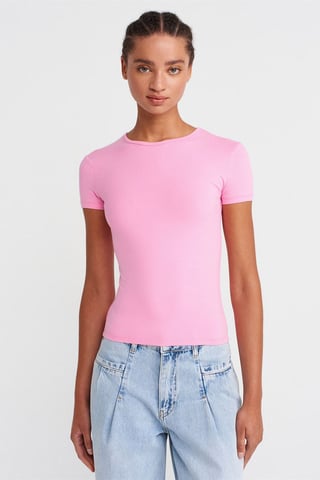 Damen Crop Slim-Fit Rundhals-T-Shirt
